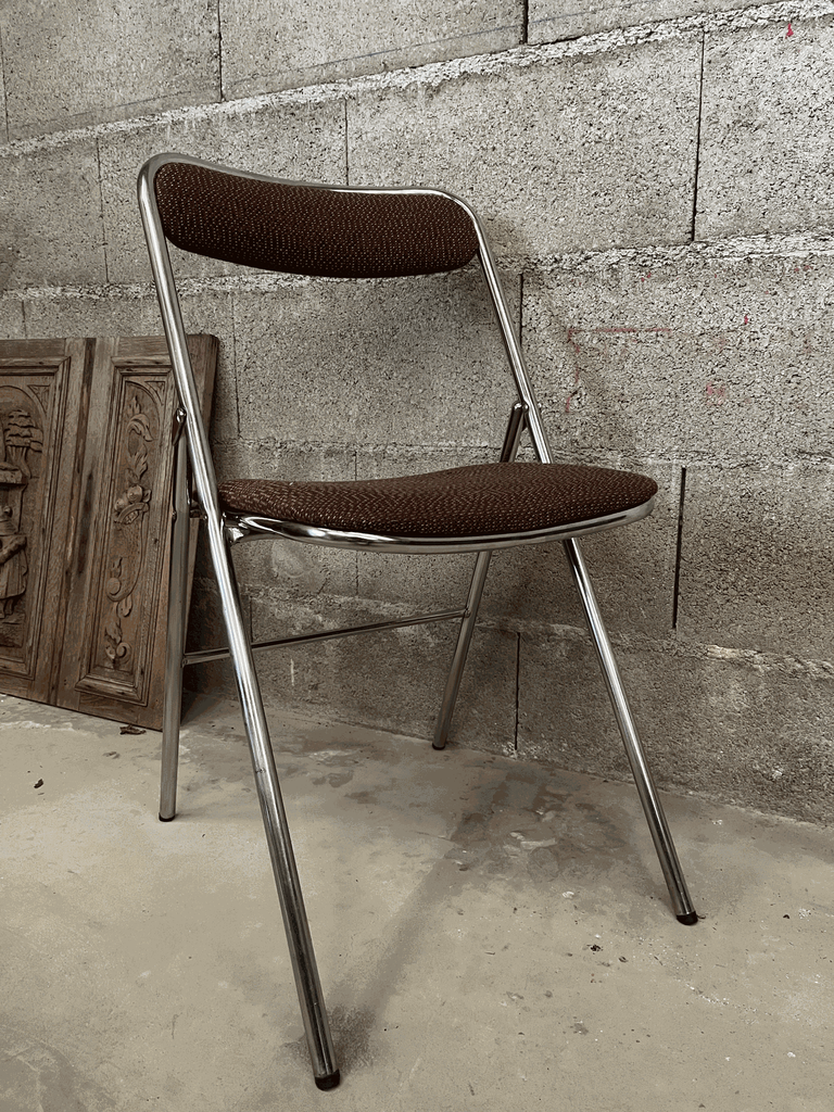 Chaise en chrome et tissu marron "SOUVIGNET".webp