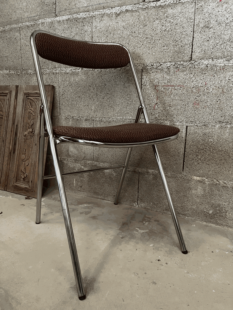Chaise en chrome et tissu marron "SOUVIGNET"-3.webp