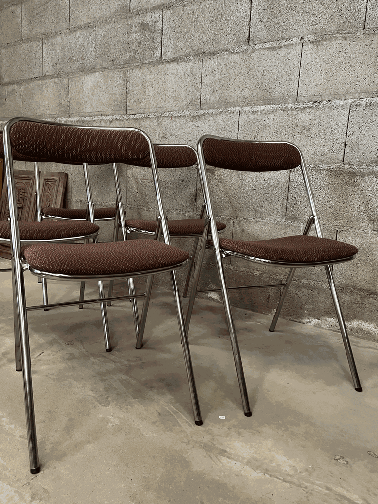 Chaise en chrome et tissu marron "SOUVIGNET"-4.webp
