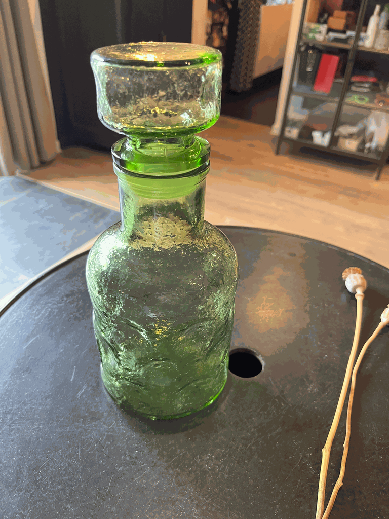 carafe en verre bullé ,couleur verte ,années 70-1.webp