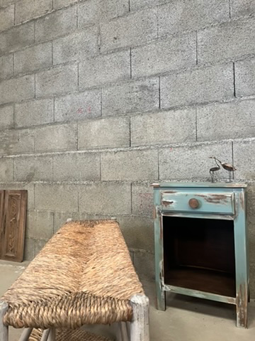 Banc bois et paille, 6 pieds, rénové-1.webp