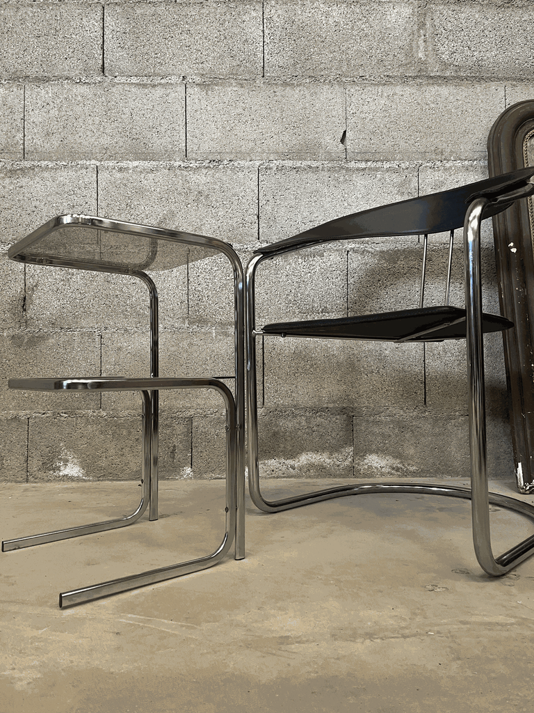 Bout de canapé en chrome et verre vintage, années 70-4.webp