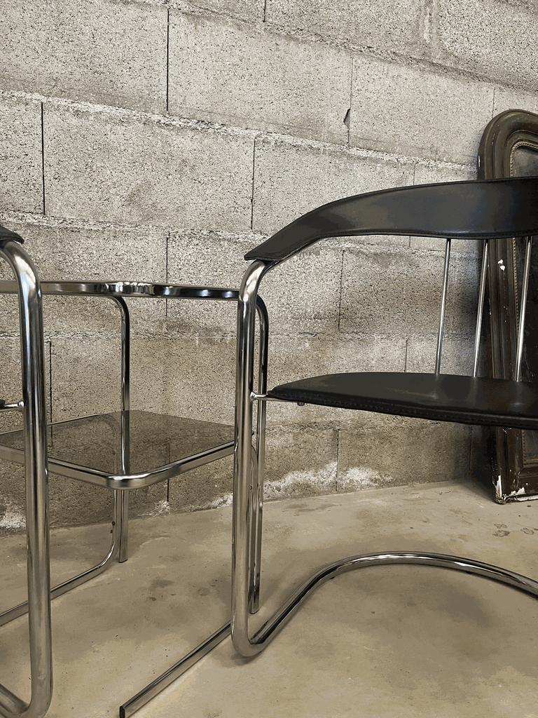 Bout de canapé en chrome et verre vintage, années 70-3.webp