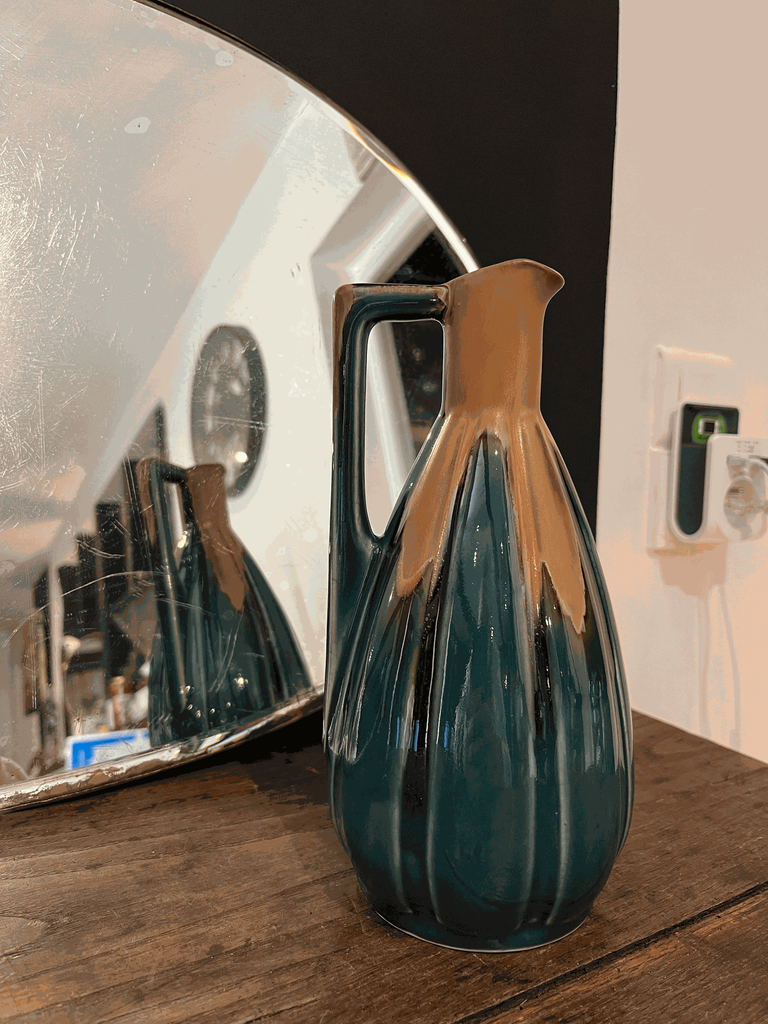vase en céramique  bleu ,marron ,années 60.webp