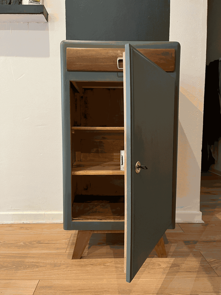meuble d'appoint en bois ,rénové ,kaki et bois -5.webp