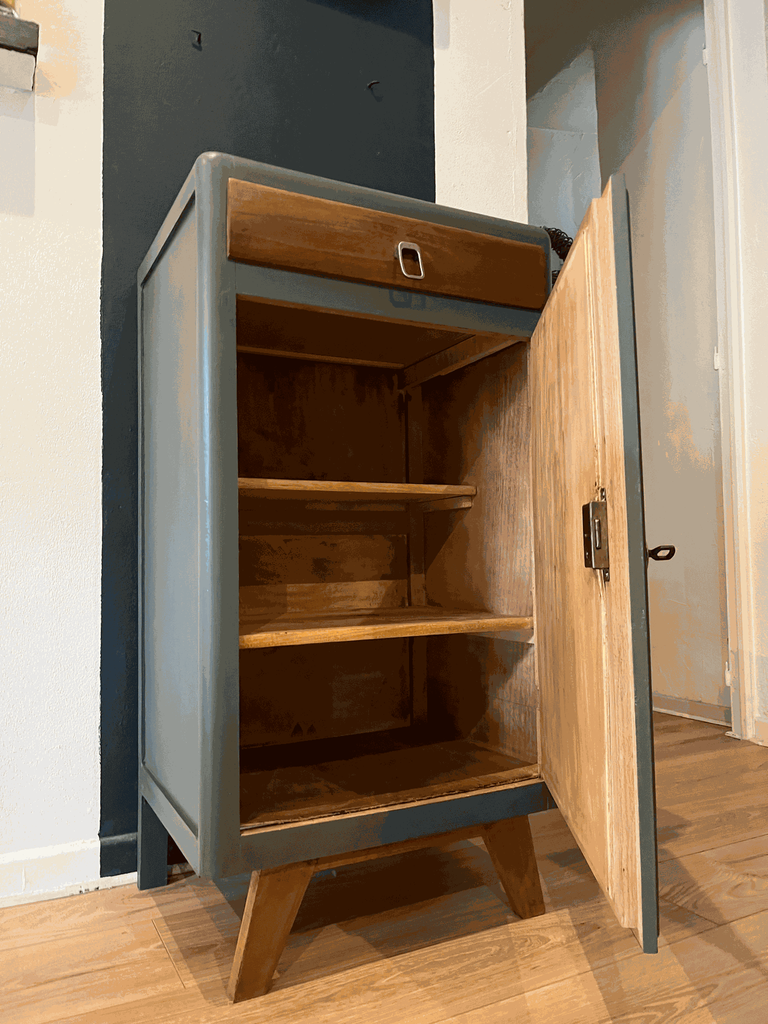 meuble d'appoint en bois ,renové,kaki et bois -3.webp