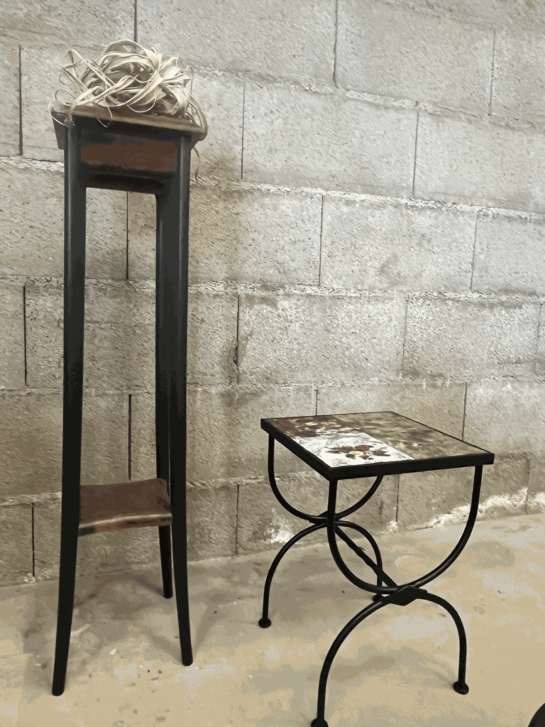 Longue selette noire et bois, rénové-1.webp