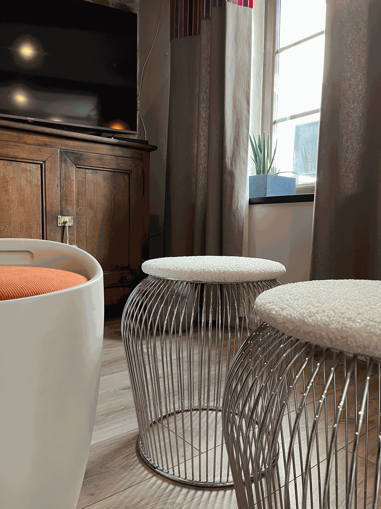 tabouret design,Platner Waren,assise refaite-1.webp