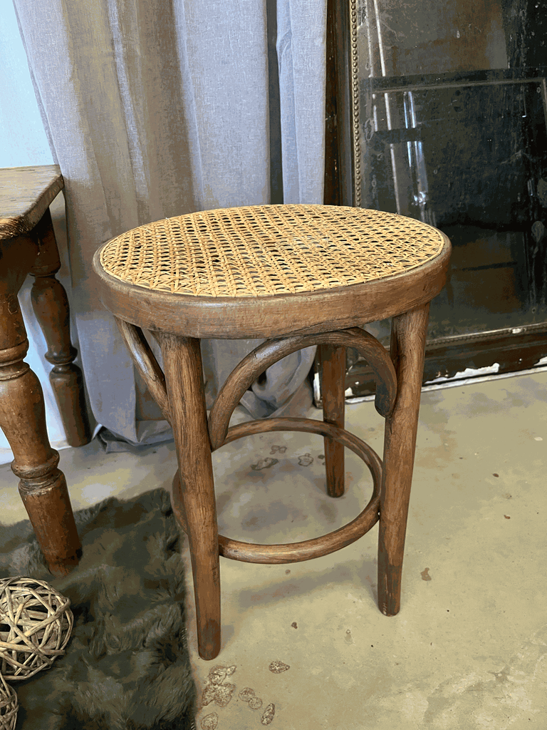 Tabouret cannage et bois, vintage marque-2.webp
