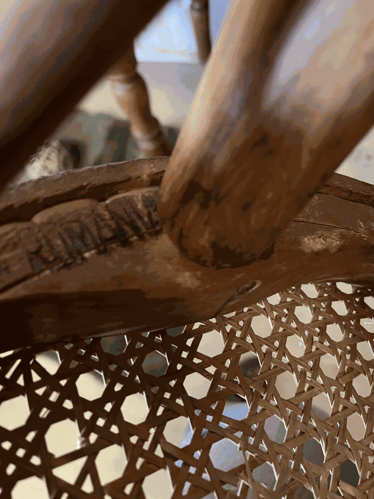Tabouret cannage et bois, vintage marque.webp