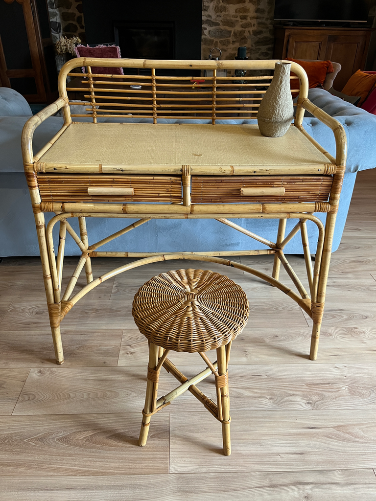 Coiffeuse ou bureau en osier vintage