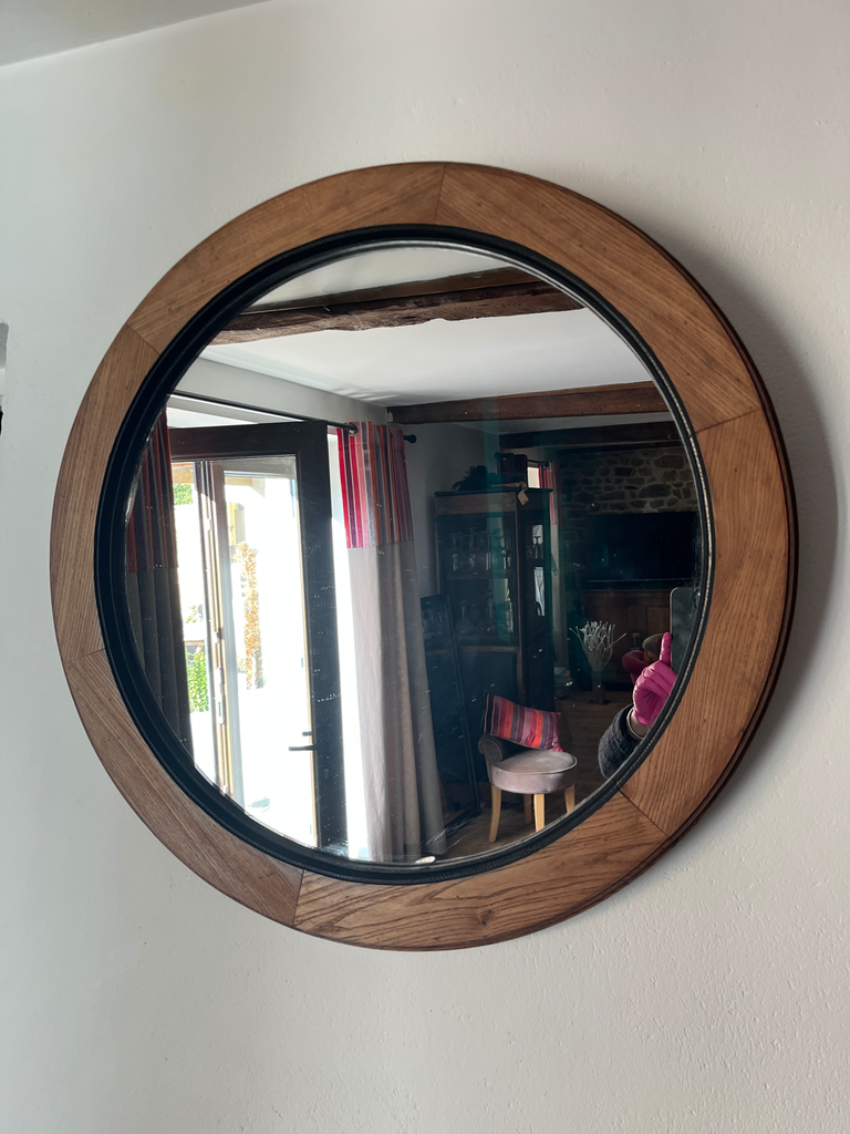 Miroir rond, en bois