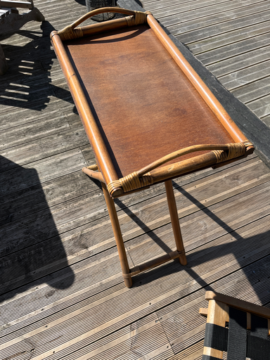 Desserte en bois et rotin, vintage