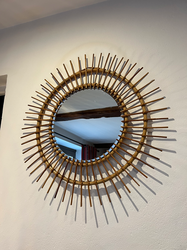 Miroir 'soleil' en rotin vintage