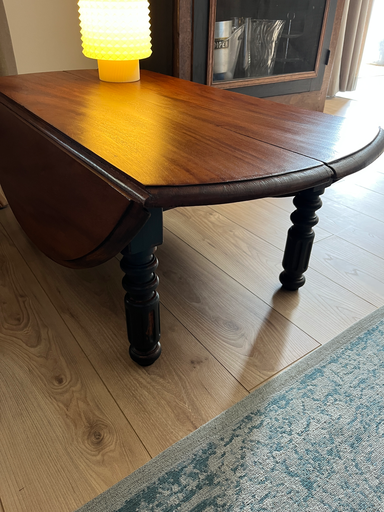 Table basse ronde en bois, deux rabats