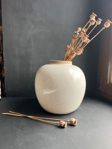 Vase boule en céramique, blanc effet craquelé