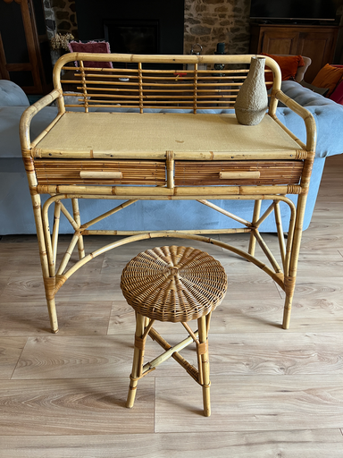 Coiffeuse ou bureau en osier vintage