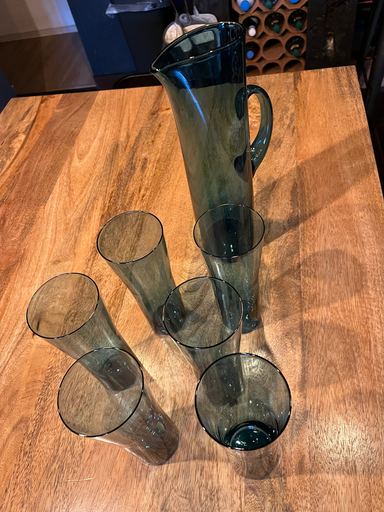 Service à orangeade en verre bleuté