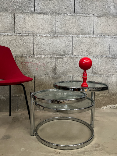 Table ronde en verre, 3 plateaux